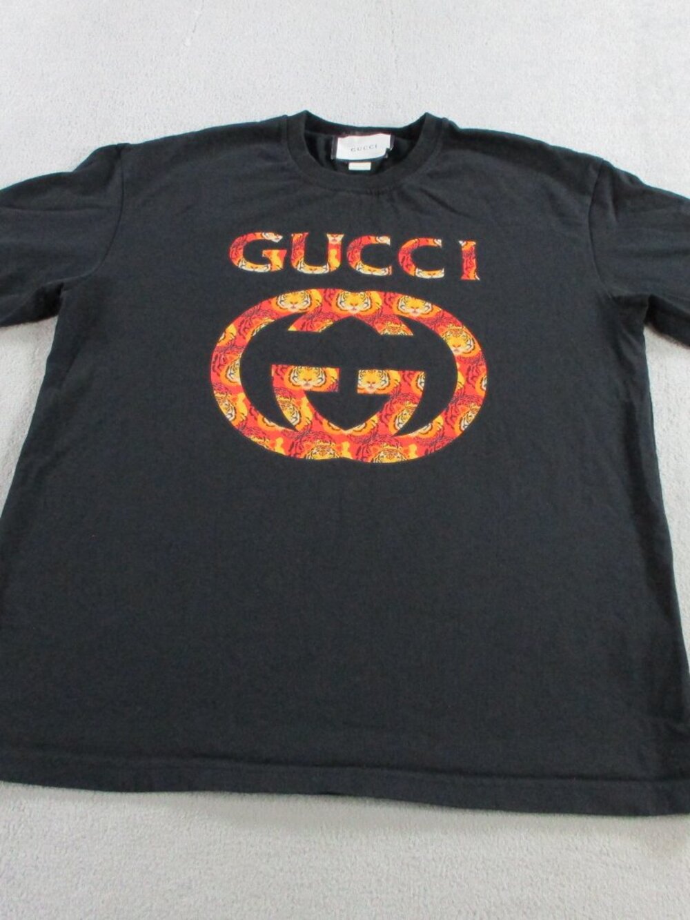 Gucci T Shirt Adult Medium Black Orange Tiger Logo Interlock Graphic Print Tee
